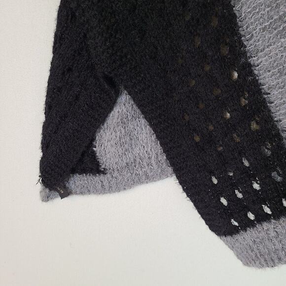 Saachi Kimono Cardigan Sz OS Black Gray Ivory Acrylic Open Front Boho Colorblock - Picture 4 of 9